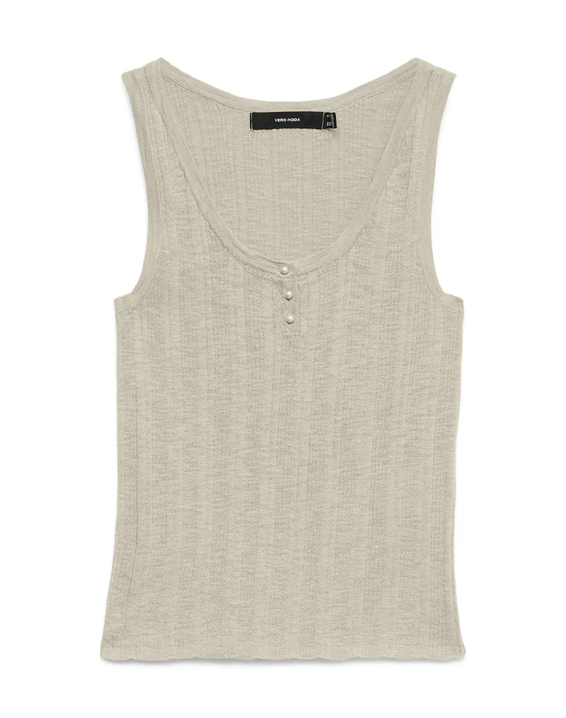 VERO MODA VMPEACH SL U-NECK TOP 10343671-Oatmeal Biege