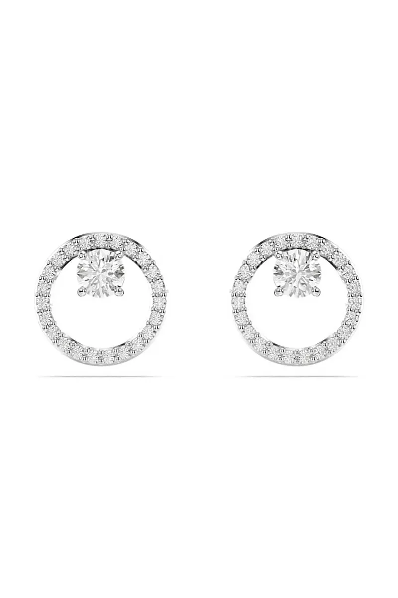Swarovski γυναικεία σκουλαρίκια με καραφάκι, στρογγυλή κοπή, λευκά, επιμετάλλωση ροδίου "Constella" - 5692262