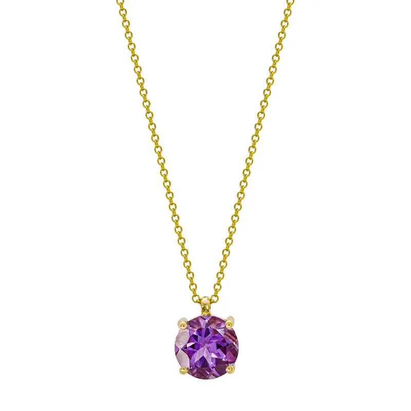 Κολιέ Μονόπετρο με Amethyst από Κίτρινο Χρυσό 14 Καρατίων KL2054