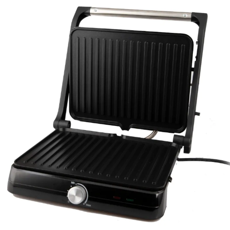 Ηλεκτρική σχάρα Rosberg R51442M, 2000W, Grill, αντικολλητικές πλάκες-29x23 cm, άνοιγμα 180°C, Inox/μαύρο