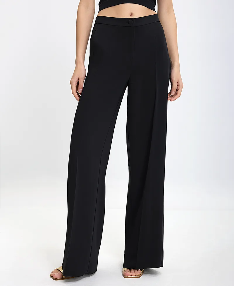Γυναικείο Ψηλόμεσο Παντελόνι Wide Leg σε Μαύρο