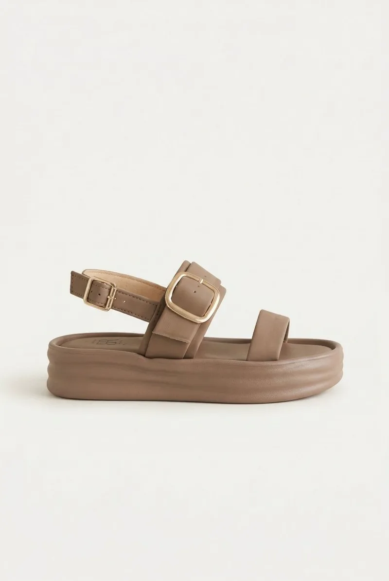 ERYNN Satin Flatform Sandals Buckle - LS-623 - Mocha Satin
