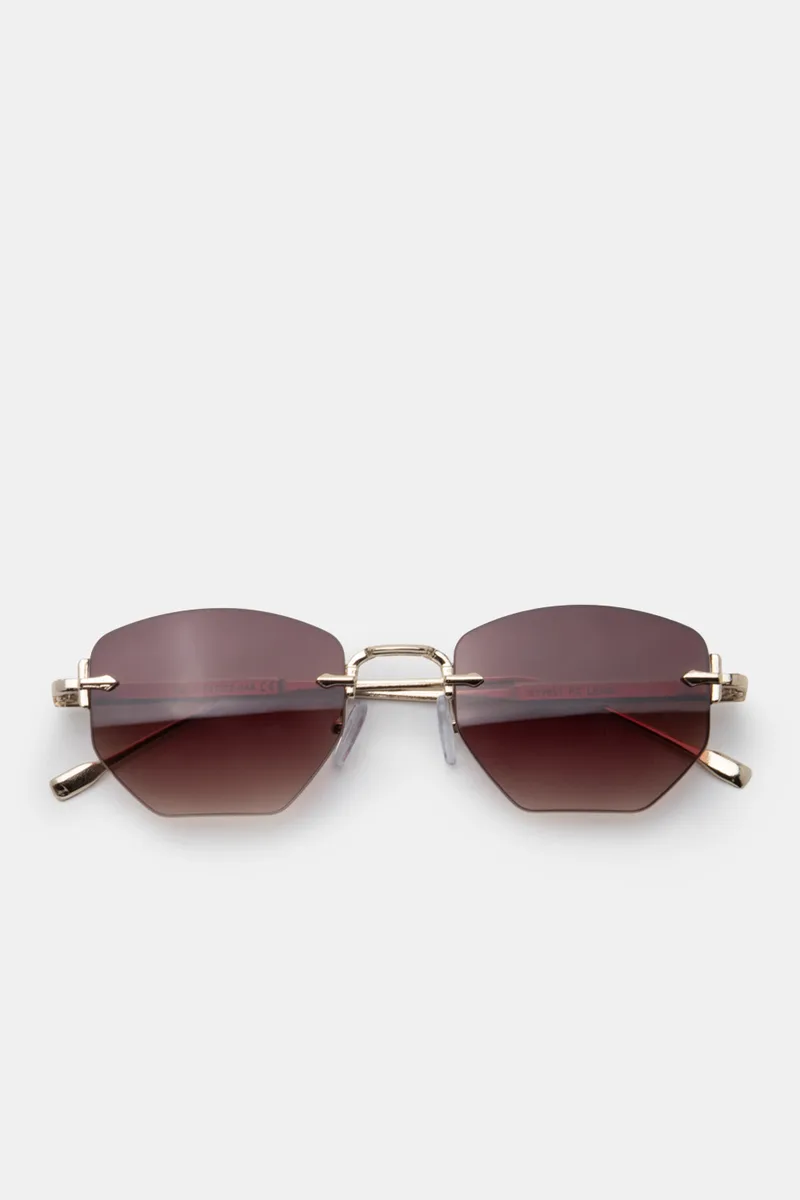Γυαλία Ηλιού Rimless Diamond Cut Geometric - Καφέ