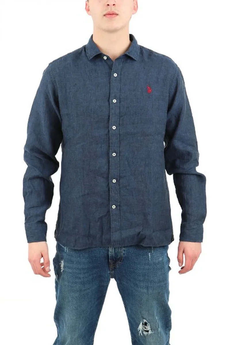 U.S. POLO ASSN ΠΟΥΚΑΜΙΣΟ ΛΙΝΟ SLIM FIT CALE ΜΠΛΕ