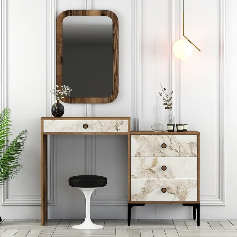 Τουαλέτα Κρεβατοκάμαρας (Μπουντουάρ) Lizbon 545 - Walnut, White 845Hct1210 (124x84,7x40 cm)