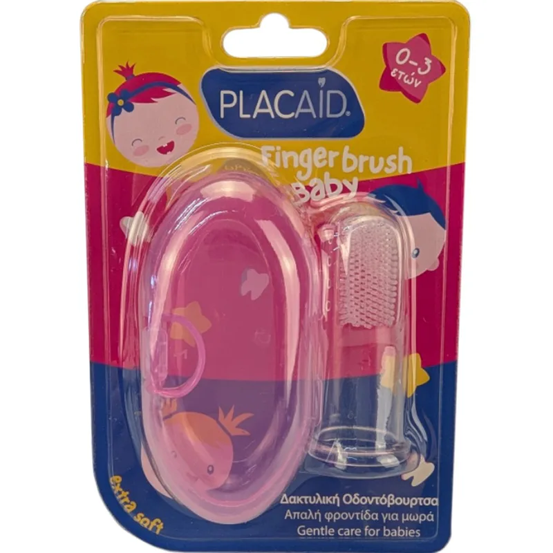 Plac Aid Baby Finger Toothbrush Βρεφική Δακτυλική Οδοντόβουρτσα Σιλικόνης  0-3 Ετών, 1 Τεμάχιο - Ροζ
