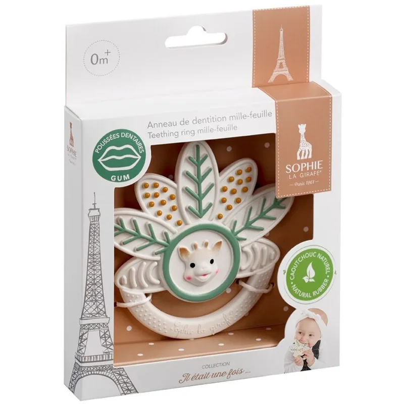 Sophie La Girafe Teething Ring Mille Feville 0m+, 1 Τεμάχιο, Κωδ 010501,Δακτύλιος Οδοντοφυΐας από 100% Φυσικό Καουτσούκ για Ανακούφιση των Ούλων
