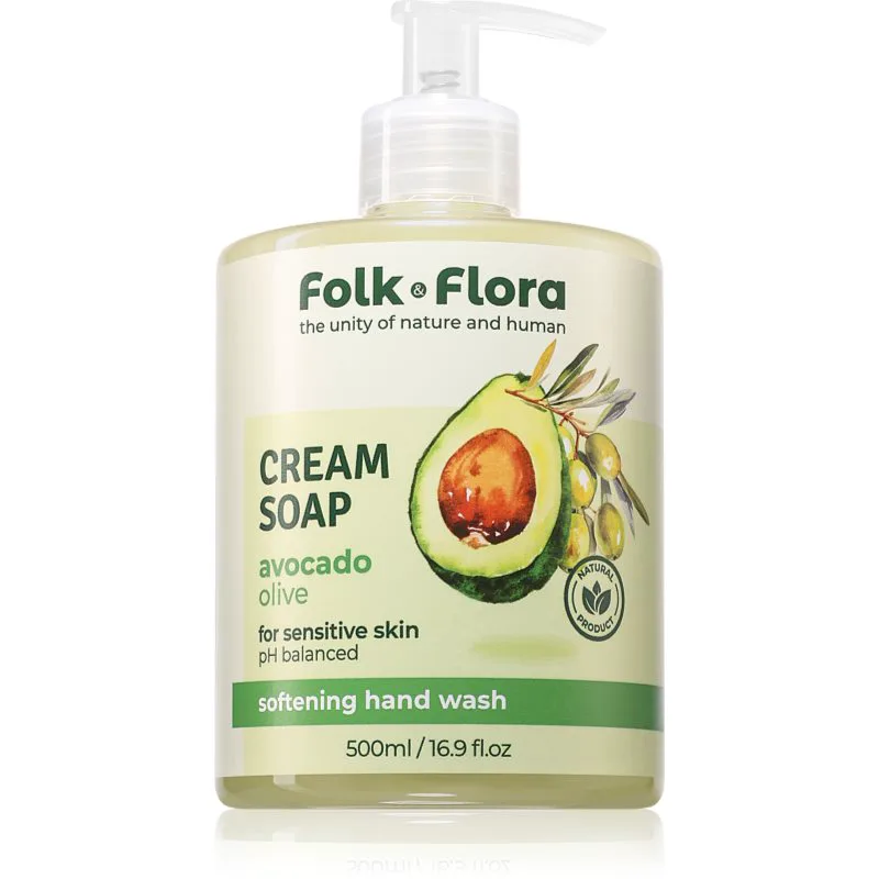 Folk & Flora Avocado & Olive υγρό σαπούνι για ευαίσθητο δέρμα 500 ml
