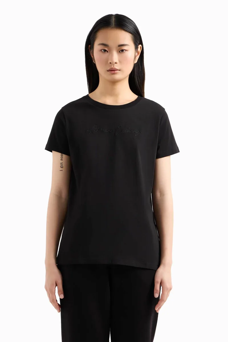 Armani Exchange γυναικείο T-shirt μονόχρωμο με logo print Regular Fit - XW000839AF10356 Μαύρο