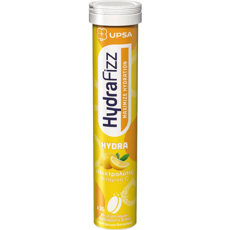 Upsa Hydrafizz Hydra Hydrolytes Συμπλήρωμα Διατροφής Ηλεκτρολυτών για την Ενυδάτωση & Υποστήριξη του Οργανισμού από το Οξειδωτικό Στρες με Γεύση Λεμόνι 16 Effer.tabs