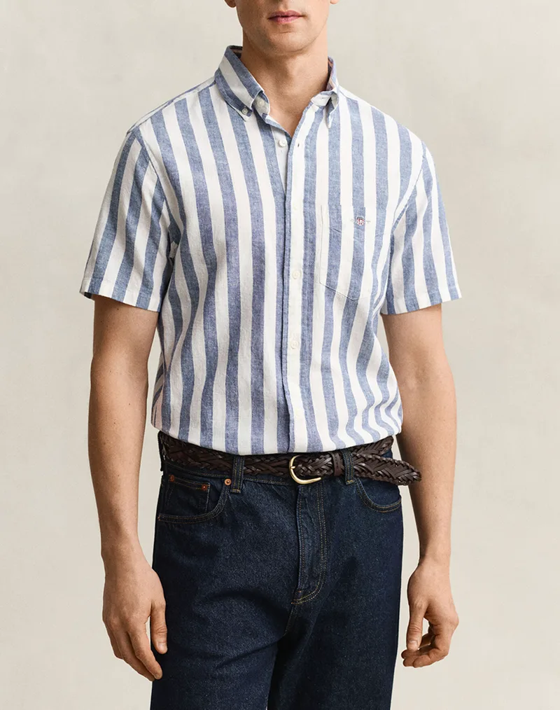 GANT ΠΟΥΚΑΜΙΣΟ ΚΜ REG COTTON LINEN STRIPE SS SHIRT 3G3260020-442 Blue