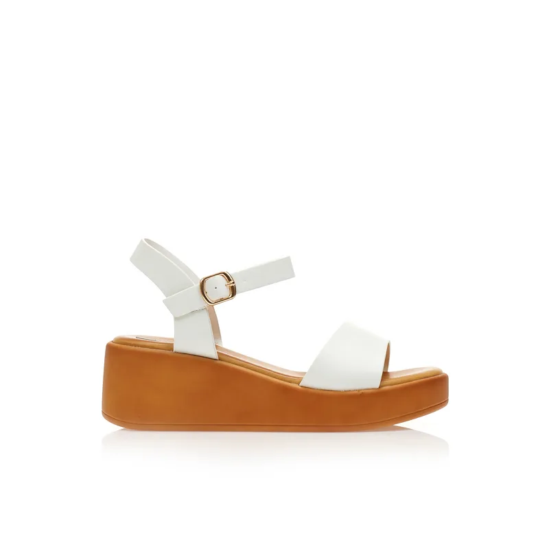 Flatforms TSOUKALAS λευκά δερματίνη με λουράκι στον αστράγαλο ΛΕΥΚΟ