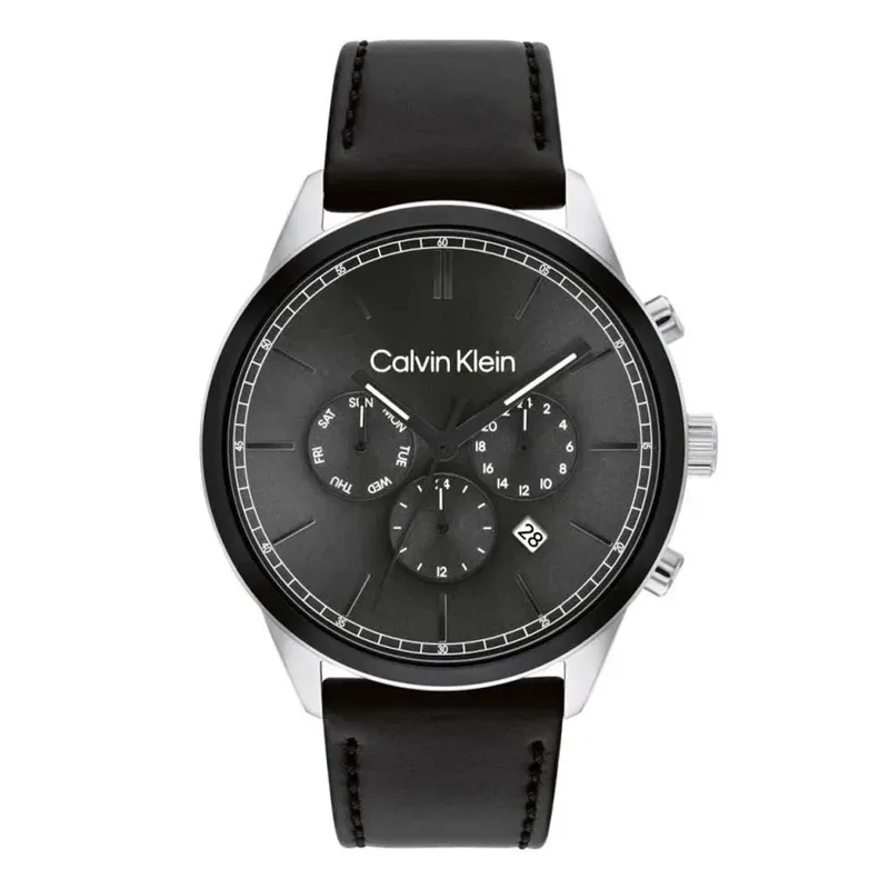 CALVIN KLEIN Infinite Multifunction Dial Black Leather Strap 25200379