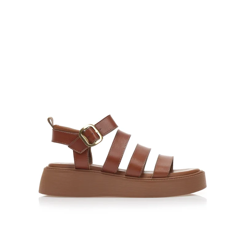 Flatforms κάμελ δερματίνη με πολλαπλά λουράκια ΚΑΜΕΛ