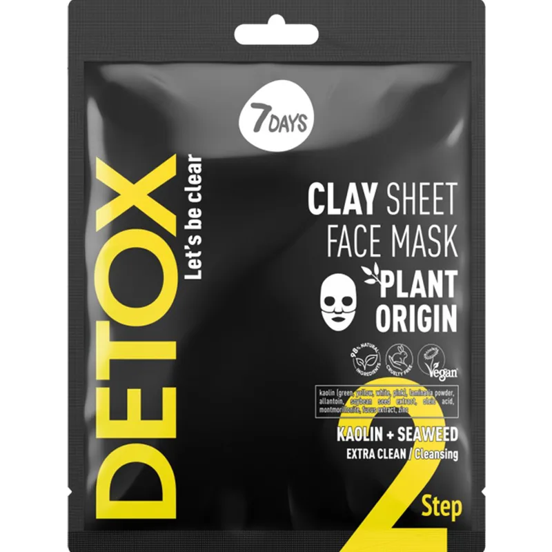 7DAYS Detox Clay Step 2, Kaolin & Seaweed Face Sheet Mask Μάσκα Προσώπου για Αποτοξίνωση με Άργιλο & Φύκια για Βαθύ Καθαρισμό, Καταπολέμηση Λιπαρότητας & Σμήγματος Χωρίς να Αφυδατώνει το Δέρμα 12g