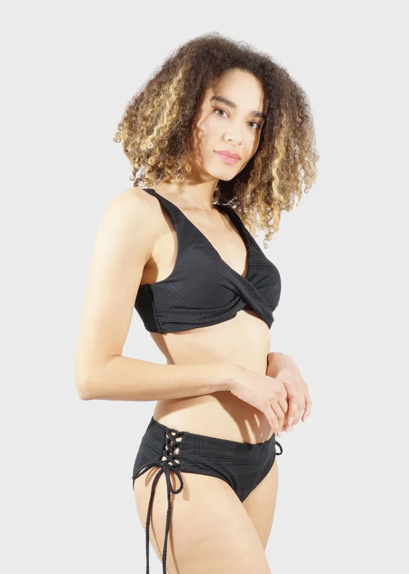 Γυναικείο set μαγιό μονόχρωμο bikini ρυθμιζόμενο πλαϊνό B CUP ΜΑΥΡΟ