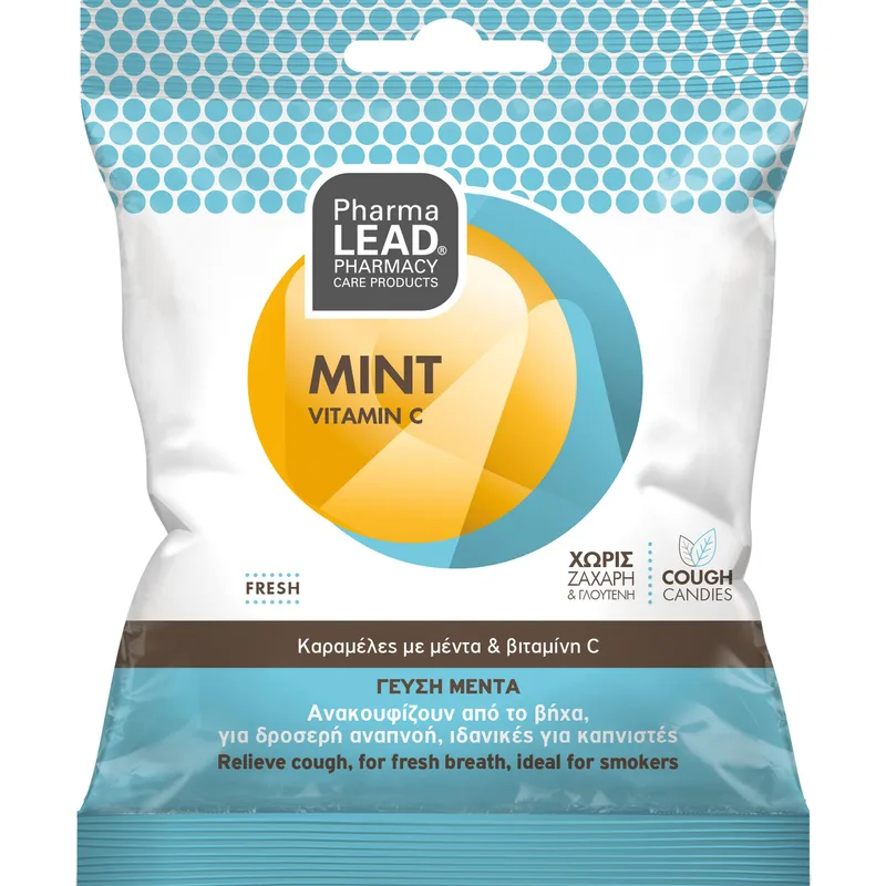 Pharmalead Mint Vitamin C Sore Throat & Cough Candies Καραμέλες με Μέντα & Βιταμίνη C που Ανακουφίζουν από το Βήχα για Δροσερή Αναπνοή με Γεύση Μέντα 40g
