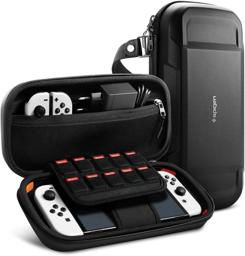 Spigen Pouch Rugged Armor Pro - Σκληρή Θήκη / Τσάντα Sleeve για Nintendo Switch / Switch OLED με Ενσωματωμένη Θήκη για Apple AirTag 2 / 1 - Black (AFA04021)