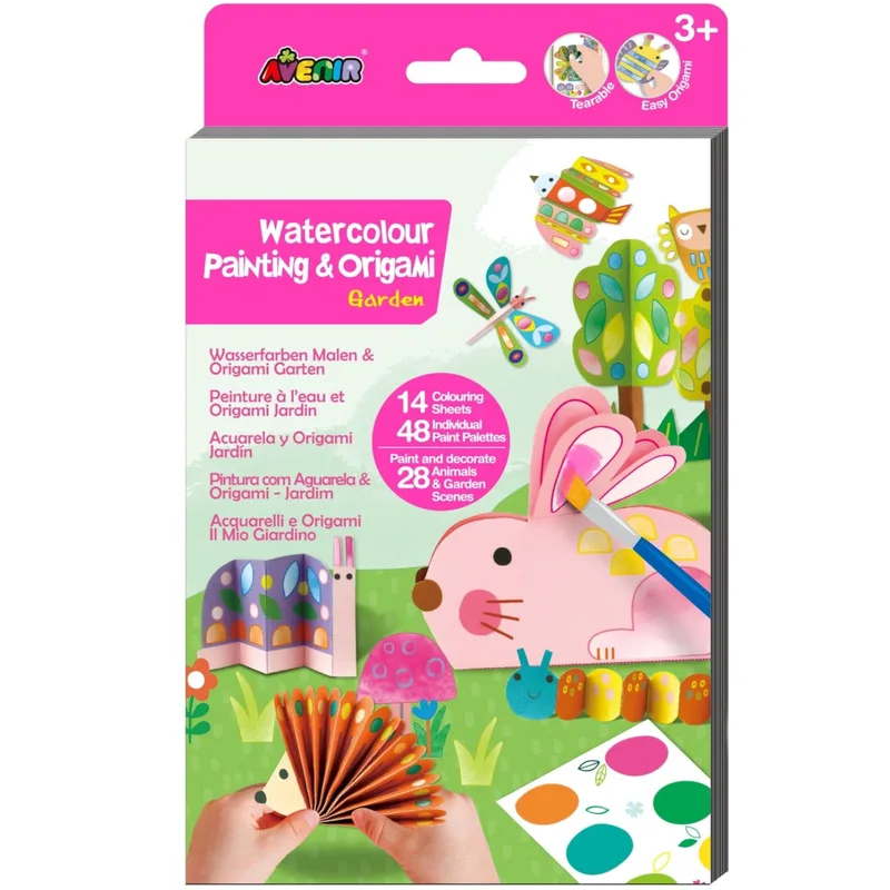 Avenir Watercolour Painting & Origami Garden 3m+, Διασκεδαστικό Παιδικό Βιβλίο Ζωγραφικής & Πινέλο για Τολμηρά Κιτ Χειροτεχνίας 1 Τεμάχιο