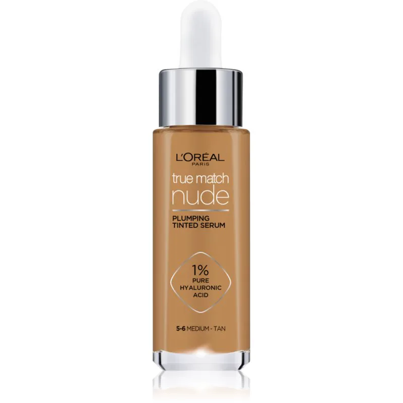 L’Oréal Paris True Match Nude Plumping Tinted Serum ορός για ενοποίηση τόνου της απόχρωσης δέρματος απόχρωση 5-6 Medium Tan 30 ml