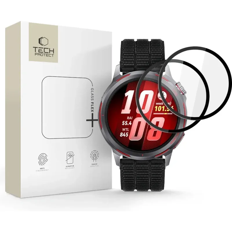 Hybrid Glass Huawei Watch GT Runner 2 Tech-Protect Flex+ Αντιχαρακτικό Υβριδικό Γυαλί Προστασίας Οθόνης 2 Τεμάχια - Black (5906302339792)