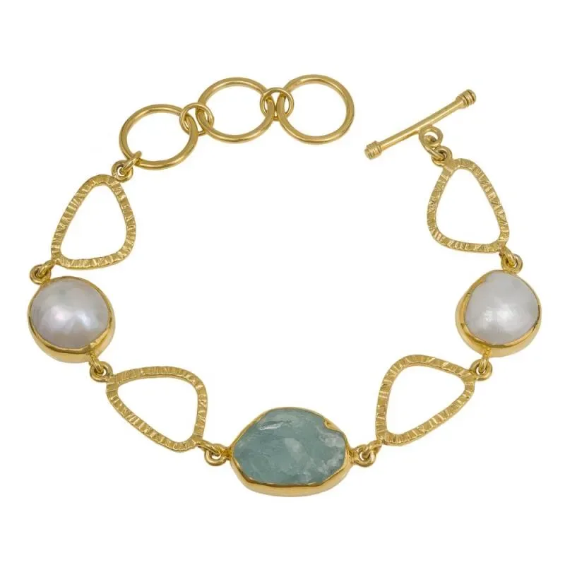 Επίχρυσο γυναικείο βραχιόλι 925 Aqua Marine and Pearls 041995 041995 Ασήμι