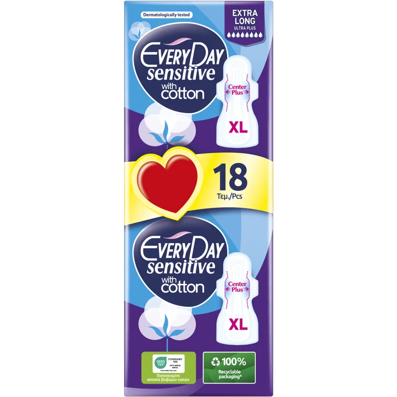 Σερβιέτες Everyday Sensitive Cotton EXTRA LONG Ultra Plus Value Pack 18 τεμ.