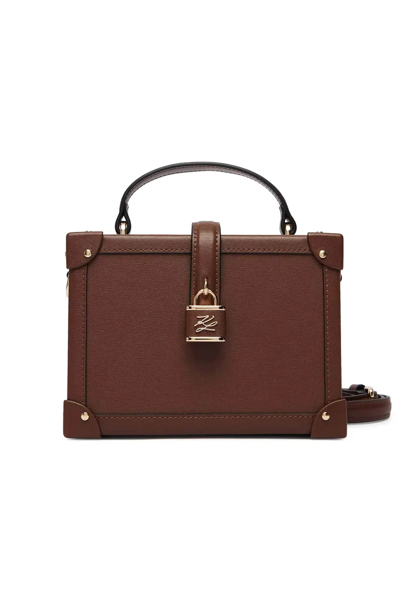 Karl Lagerfeld γυναικεία δερμάτινη τσάντα crossbody "Autograph Padlock Small" - B1W30100 Καφέ