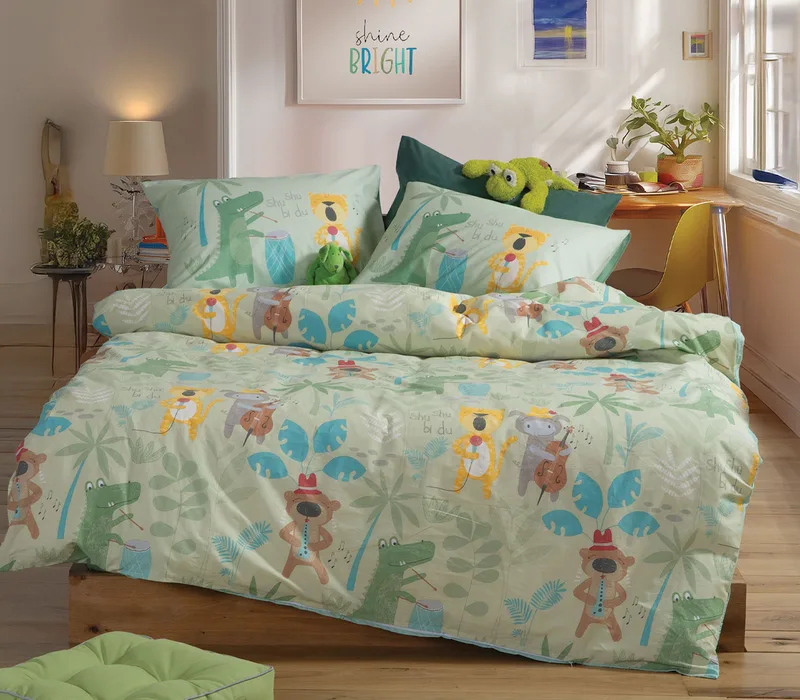 Σετ Παιδικά Σεντόνια Μονά 3 Τεμαχίων Nef-Nef Jungle Music Green 170x260