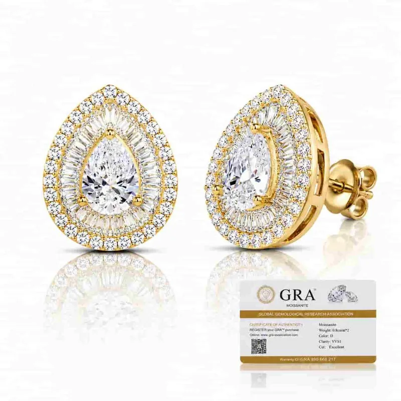 Επιχρυσωμένα Σκουλαρίκια Σταγόνα 925 με Moissanite και GRA