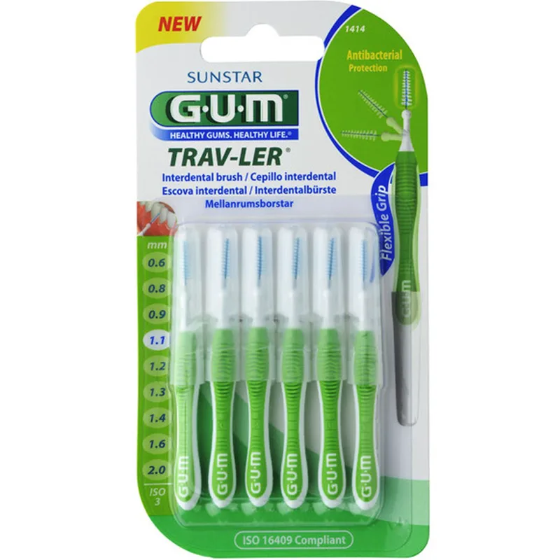Gum Trav-Ler Interdental Brush Μεσοδόντια Βουρτσάκια για Εύκολο & Καθημερινό Καθαρισμό Ανάμεσα στα Δόντια 6 Τεμάχια - 1.1mm - ISO 3