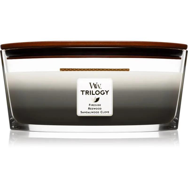 Woodwick Trilogy Warm Woods αρωματικό κερί με ξύλινο φιτίλι (hearthwick) 453.6 γρ