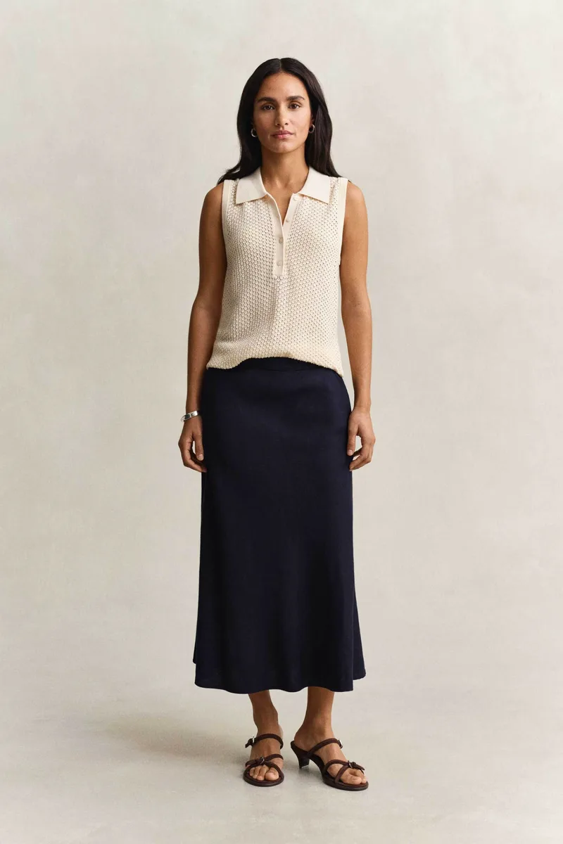 Gant γυναικεία midi φούστα ψηλόμεση με λινάρι Relaxed Fit - 4400231 Μπλε Σκούρο