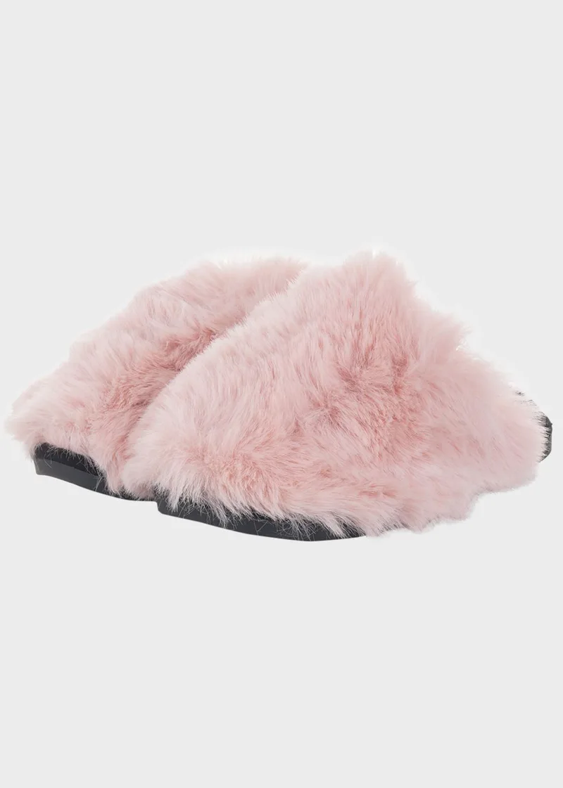 Γυναικεία παντόφλα fluffy αντιολισθητικός πάτος ΡΟΖ