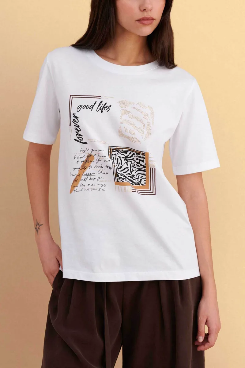 Attrativo γυναικείο T-shirt με print - 9923695 Λευκό