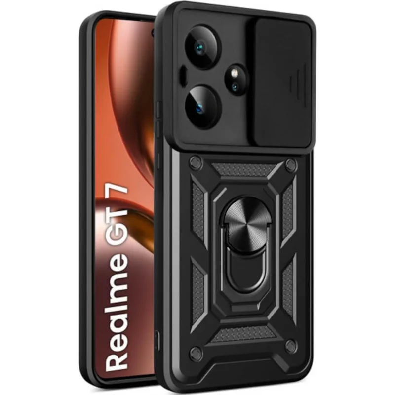 Θήκη Realme GT 7 / GT 7T Bodycell Armor Slide Ανθεκτική με Κάλυμμα για την Κάμερα & Μεταλλικό Ring Holder - Black (5206015082535)