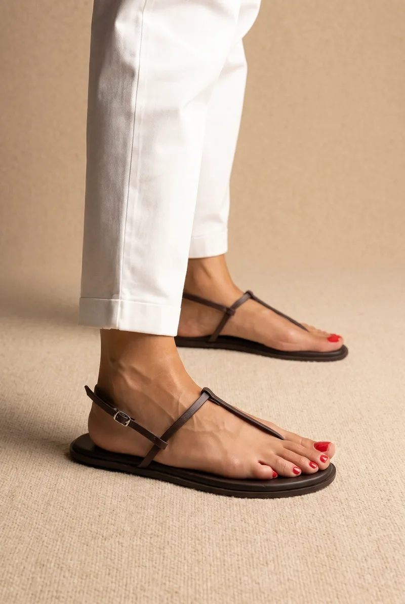 TFP T Strap Sandals Buckle Closure - L1 KIMON - Brown Matte