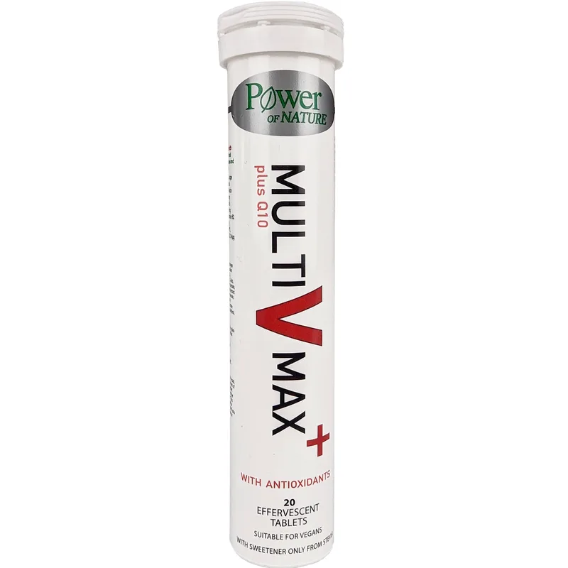 Power Health Multi V Max Plus Q10 Συμπλήρωμα Διατροφής Πολυβιταμινών, Q10 & Εκχυλίσματος Φρούτων για Ενέργεια Κατά της Κούρασης & Κόπωσης με Γεύση Ροδάκινο - Φρούτο του Πάθους 20 Effer.tabs
