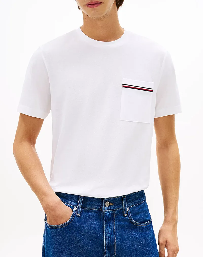 TOMMY HILFIGER GLOBAL STRIPE PIQUE POCKET TEE MW0MW42397-YBR White
