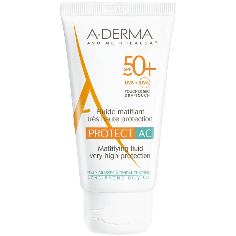 A-Derma Protect AC Fluide Matifiant Spf50+ Αντηλιακή Κρέμα Προσώπου Ματ Αποτέλεσμα για Λιπαρές & Τάση Ακμής Επιδερμίδες 40ml