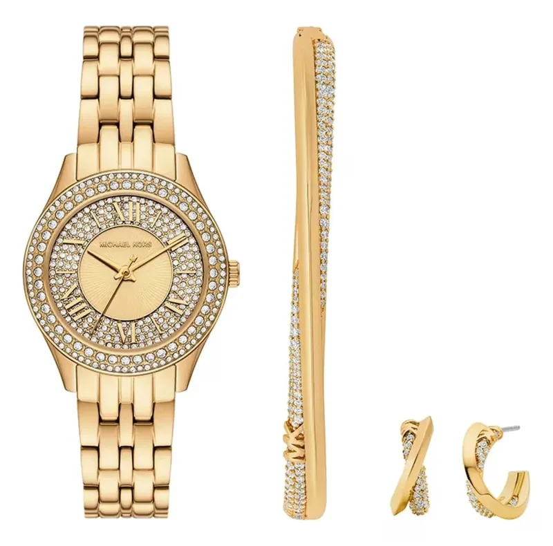 MICHAEL KORS Harlowe Crystals Gift Set - MK4974, Χρυσό case with Stainless Steel Bracelet