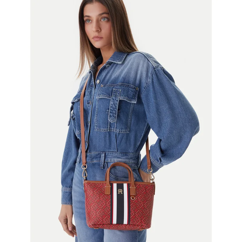 Τσάντα Tommy Hilfiger Th Monoplay Mini Tote Stripe Le AW0AW18389 Κόκκινο