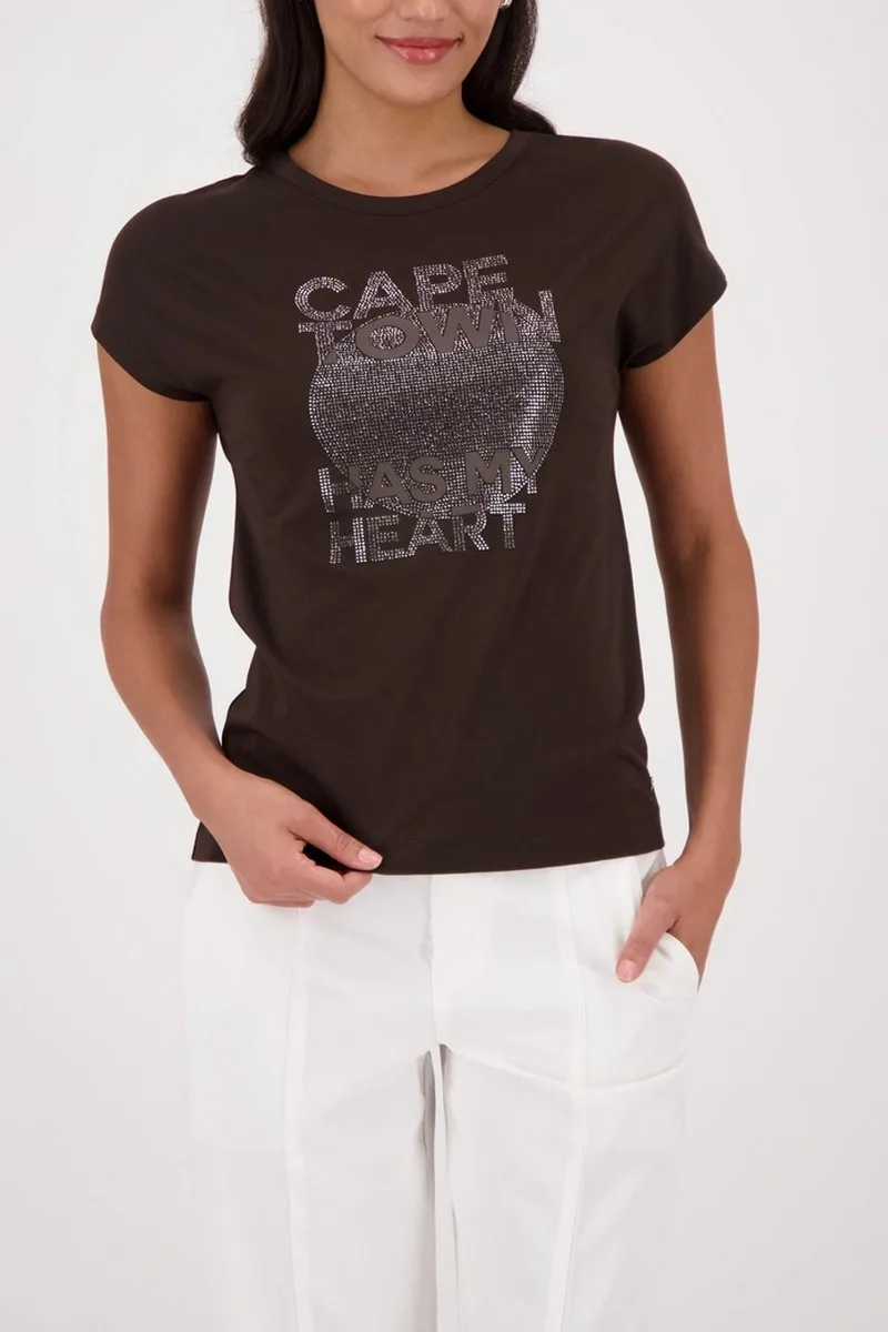 Monari Γυναικείο T-shirt Regular Fit Με Lettering Και Strass Λεπτομέρειες