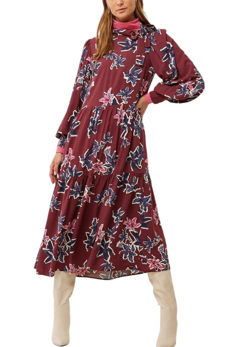 Φόρεμα Mexx Printed Bowtie Neck A-line AOP XC0613026W-Dark Red Γυναικείο