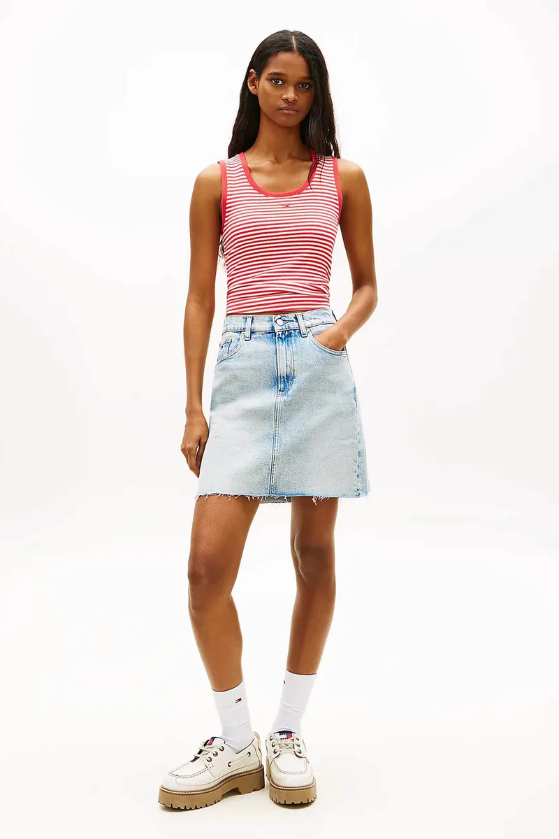 Tommy Jeans γυναικεία denim mini φούστα πεντάτσεπη Straight Fit - DW0DW22716 Denim Blue Ανοιχτό