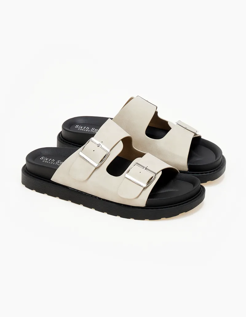 Σανδάλια flatform με suede υφή - Μπεζ