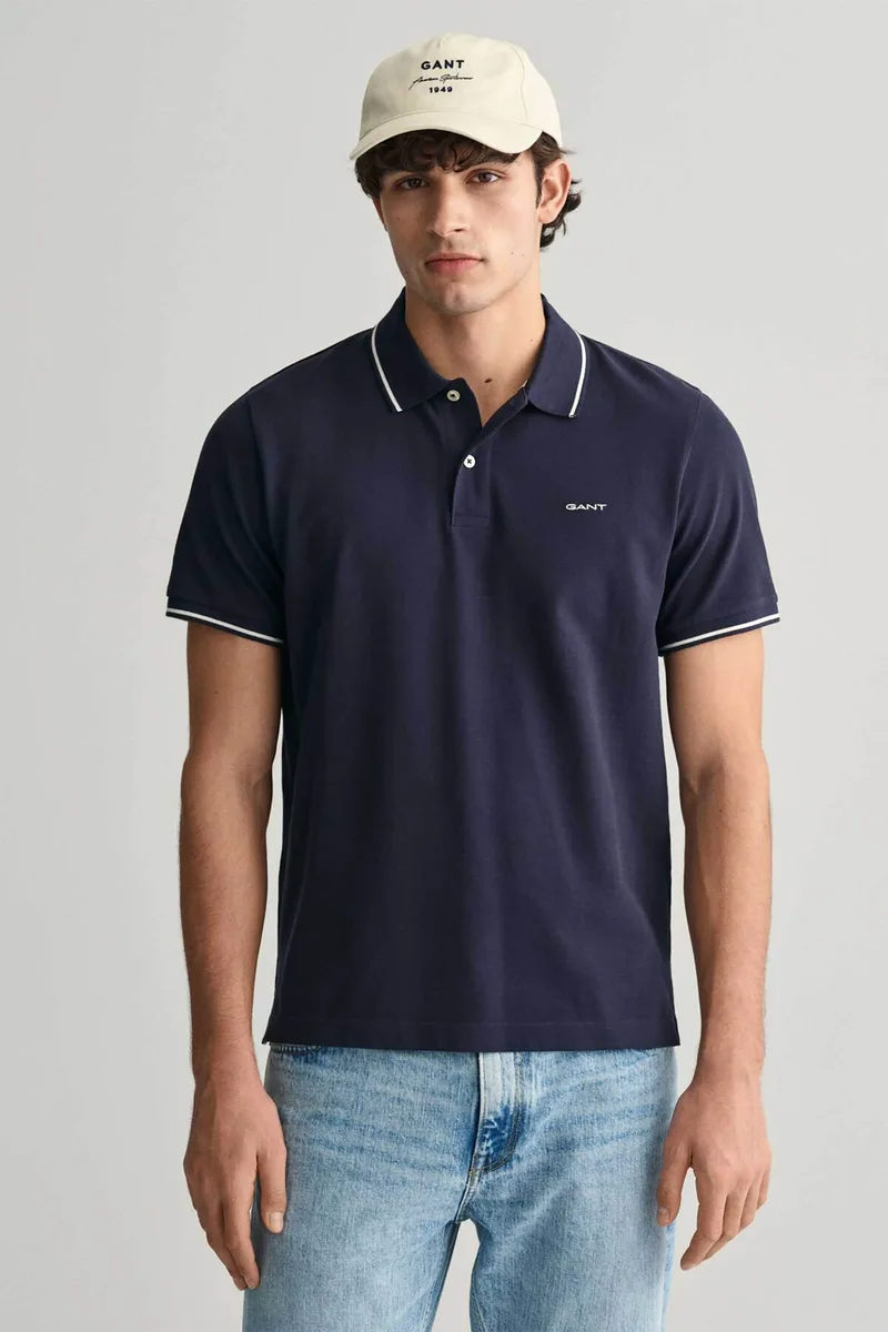 Gant ανδρική μπλούζα πόλο πικέ με contrast trims Regular Fit - 2062034 Μπλε Σκούρο