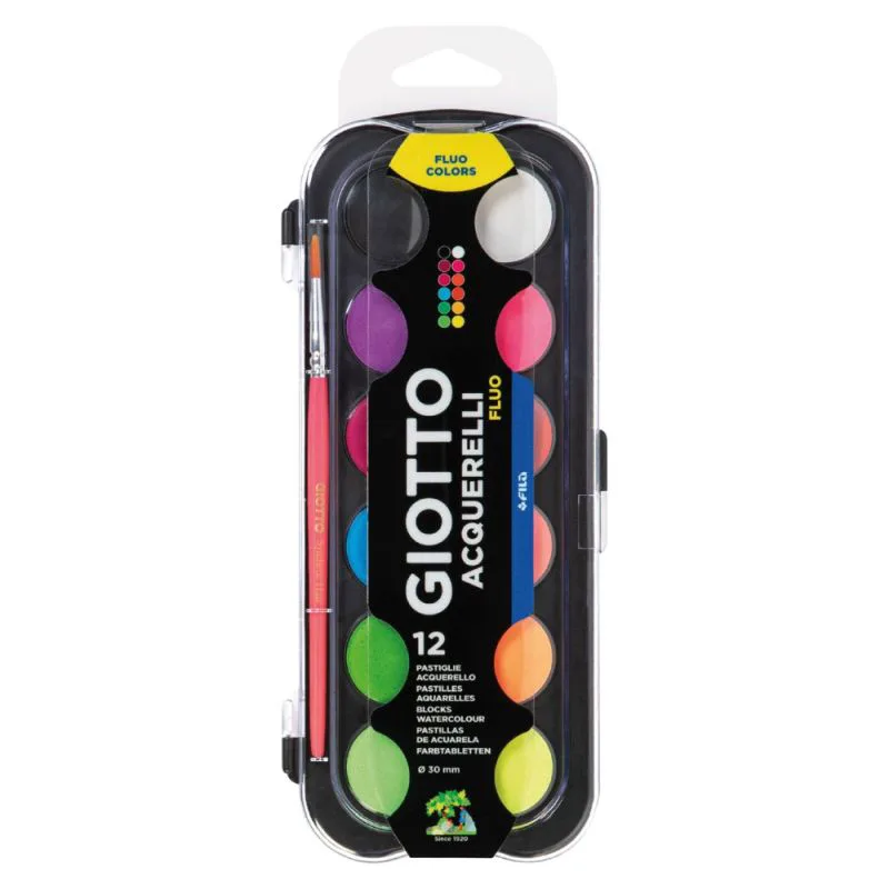 Νερομπογιές σετ 12 τμχ. και πινέλο Giotto - Fluo