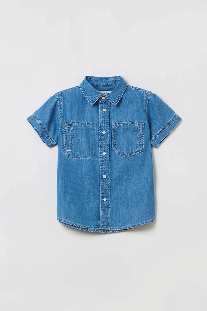 OVS παιδικό denim πουκάμισο με κλασικό γιακά και τσέπες στο στήθος "Grand&Hills" - 001766582 Denim Blue