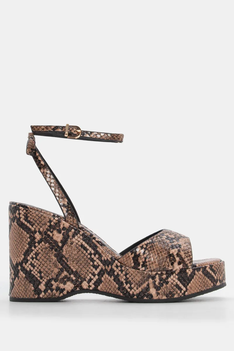 Πλατφόρμες με Snake Print Λεπτομέρεια & Μπαρέτα - Μπεζ-Σκούρο